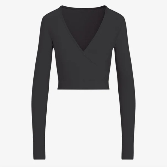 Commando Black Butter Wrap Long Sleeve Cropped Top with Thumb Holes M - Picture 5 of 11